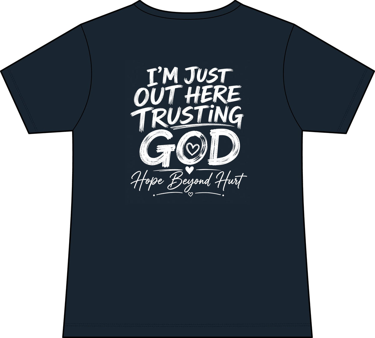 Women's V-Neck Tee - "I'm Just Out Here Trusting God" Christian Faith Graphic