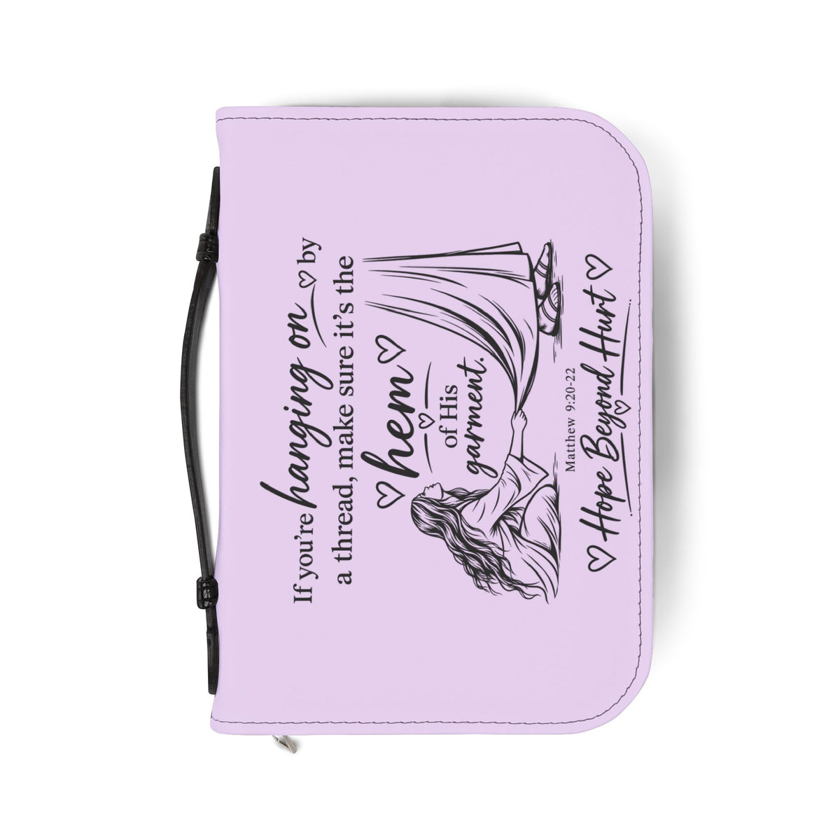 Lilac Bible Cover - Inspirational "If You're Hanging On By A Thread" Scripture Zipper Case