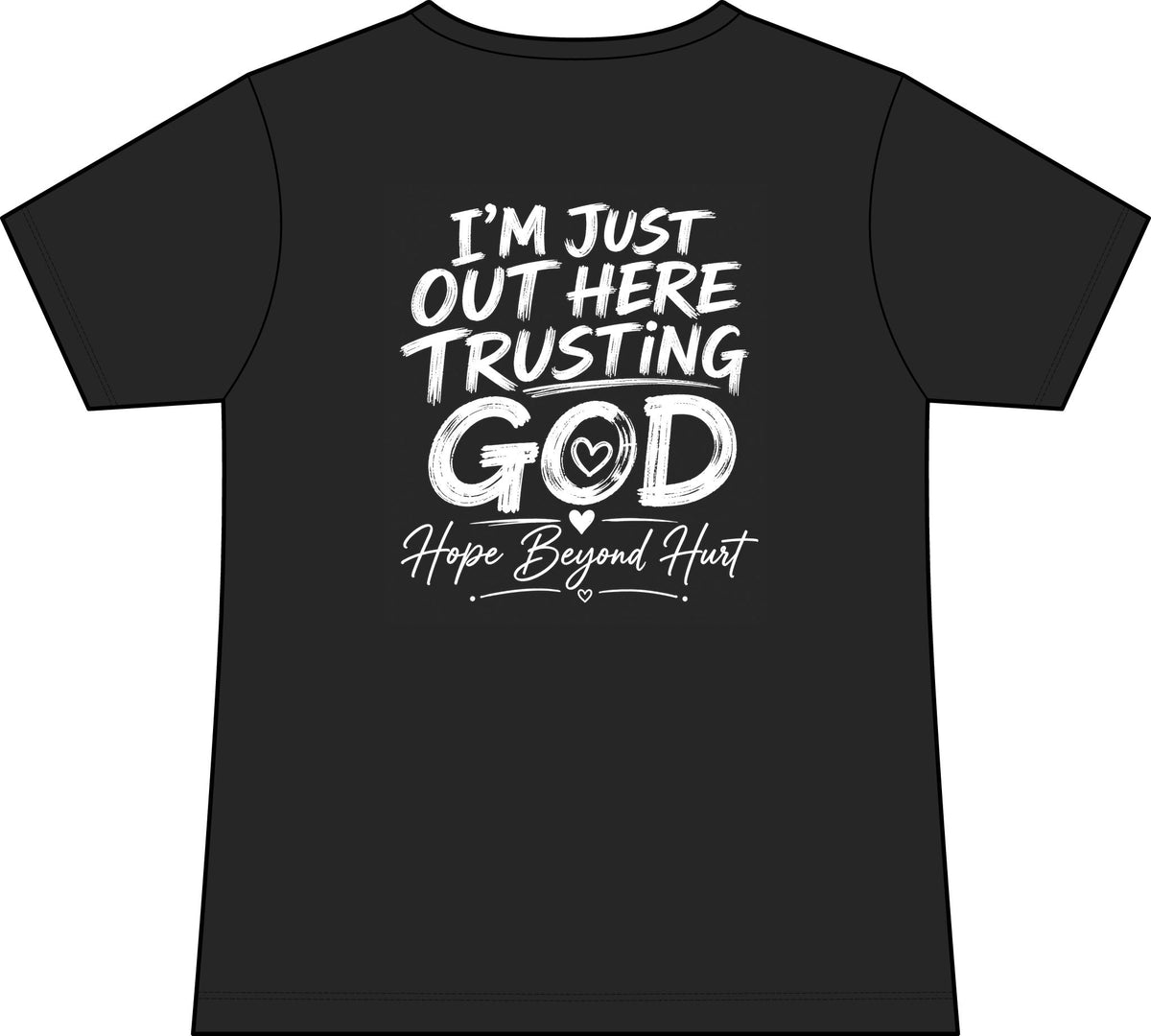 Women's V-Neck Tee - "I'm Just Out Here Trusting God" Christian Faith Graphic
