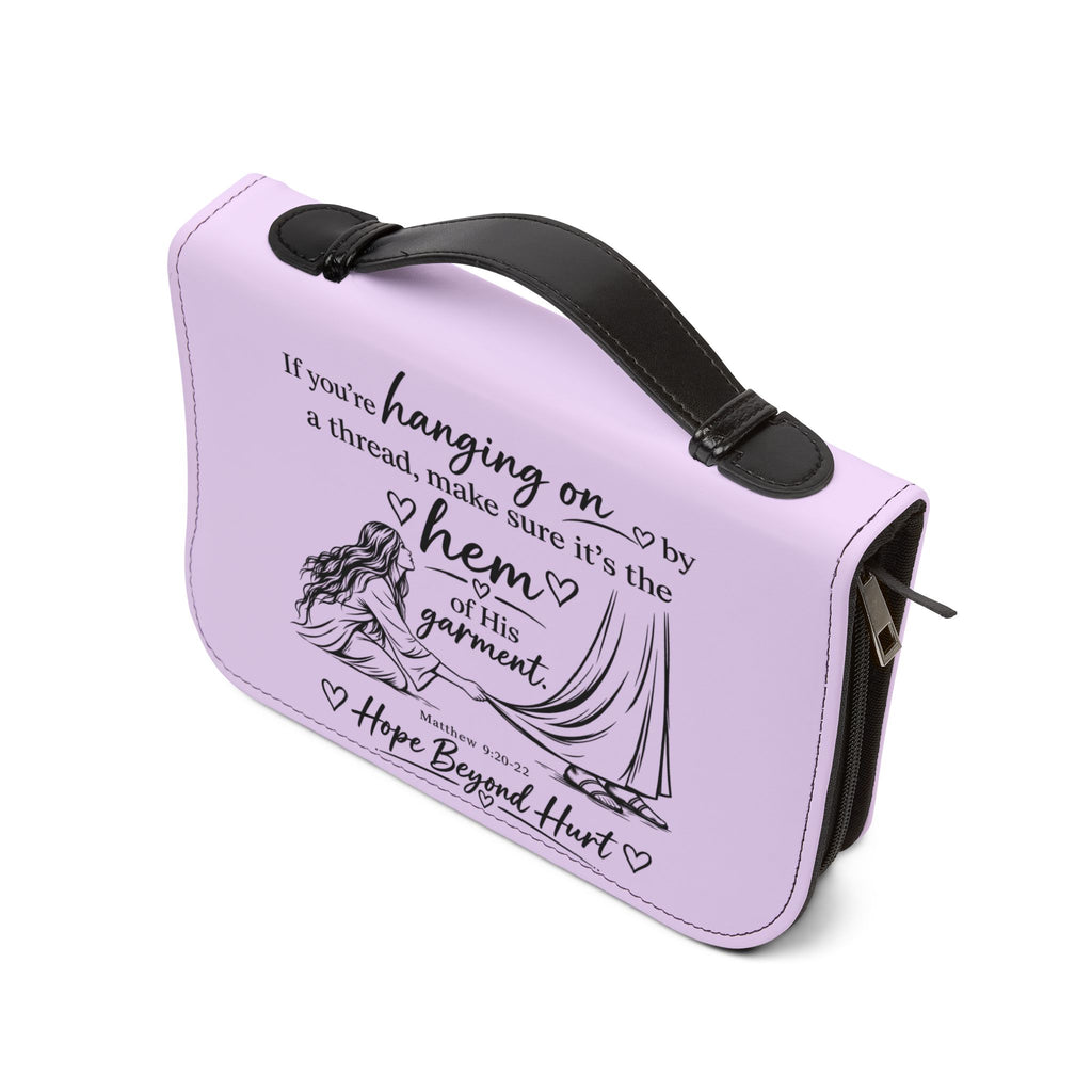 Lilac Bible Cover - Inspirational "If You're Hanging On By A Thread" Scripture Zipper Case